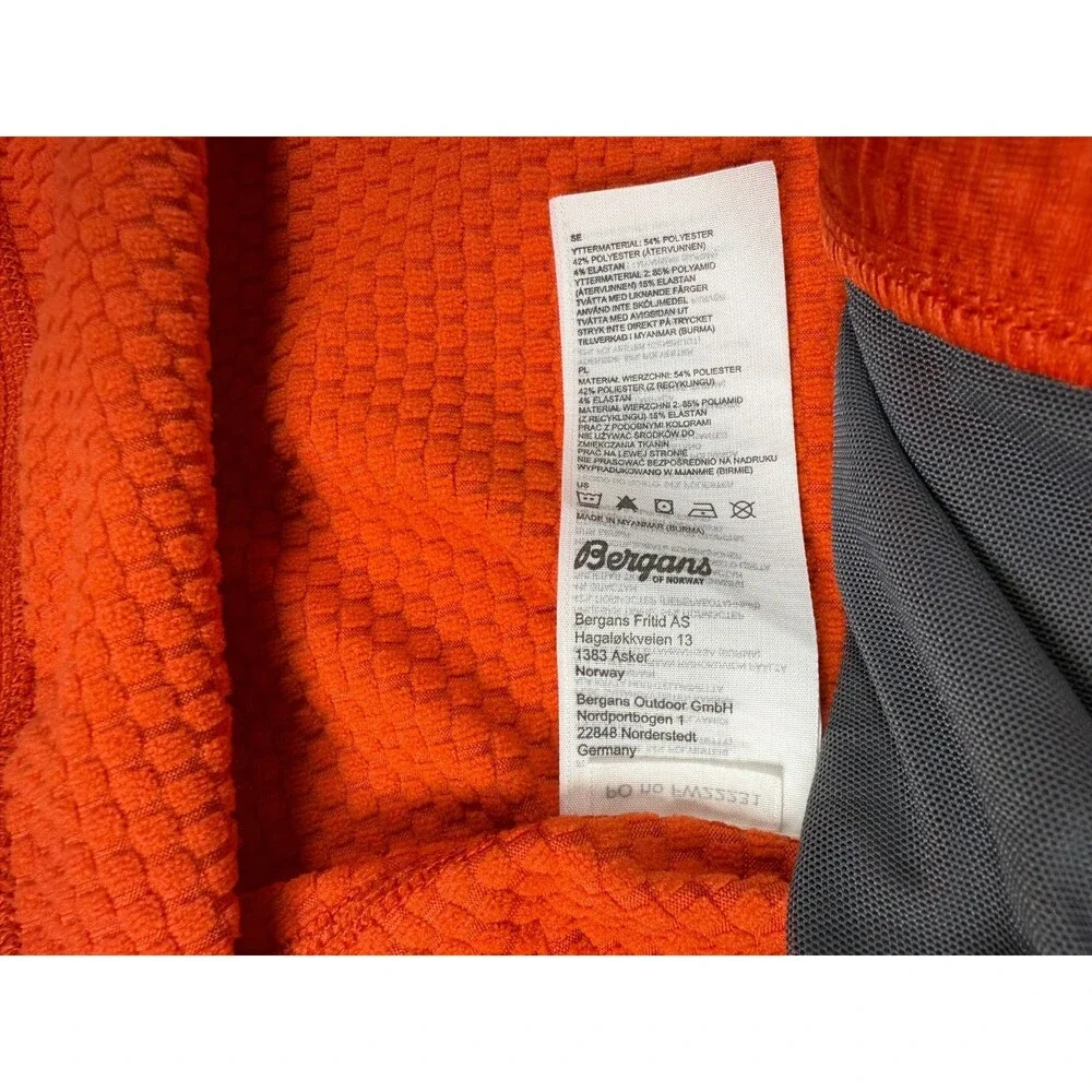 Bergans of Norway Jacket Womens Sz L Hooded Orange Full Zip 100% Recycled SKU160